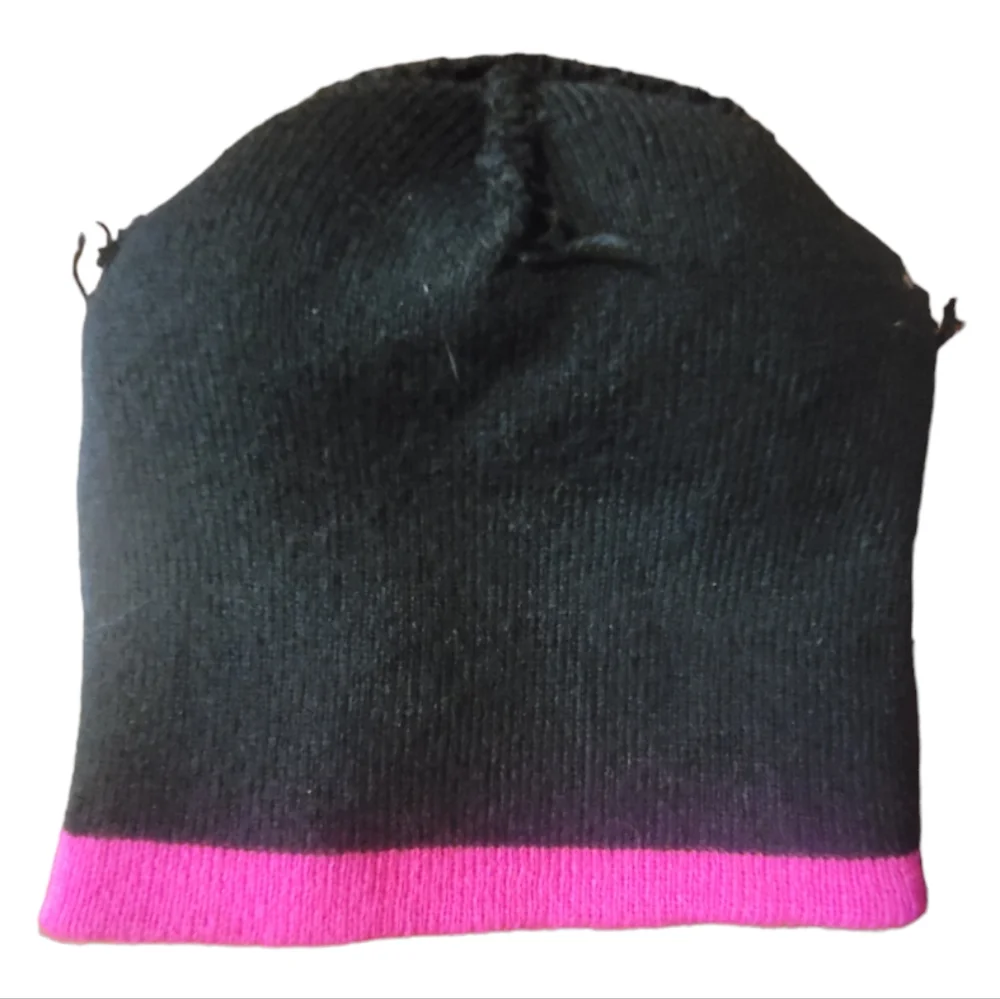 Vtg Disney Minnie Mouse Knit Hat Beanie Girls One Size Pom Poms Pink Black